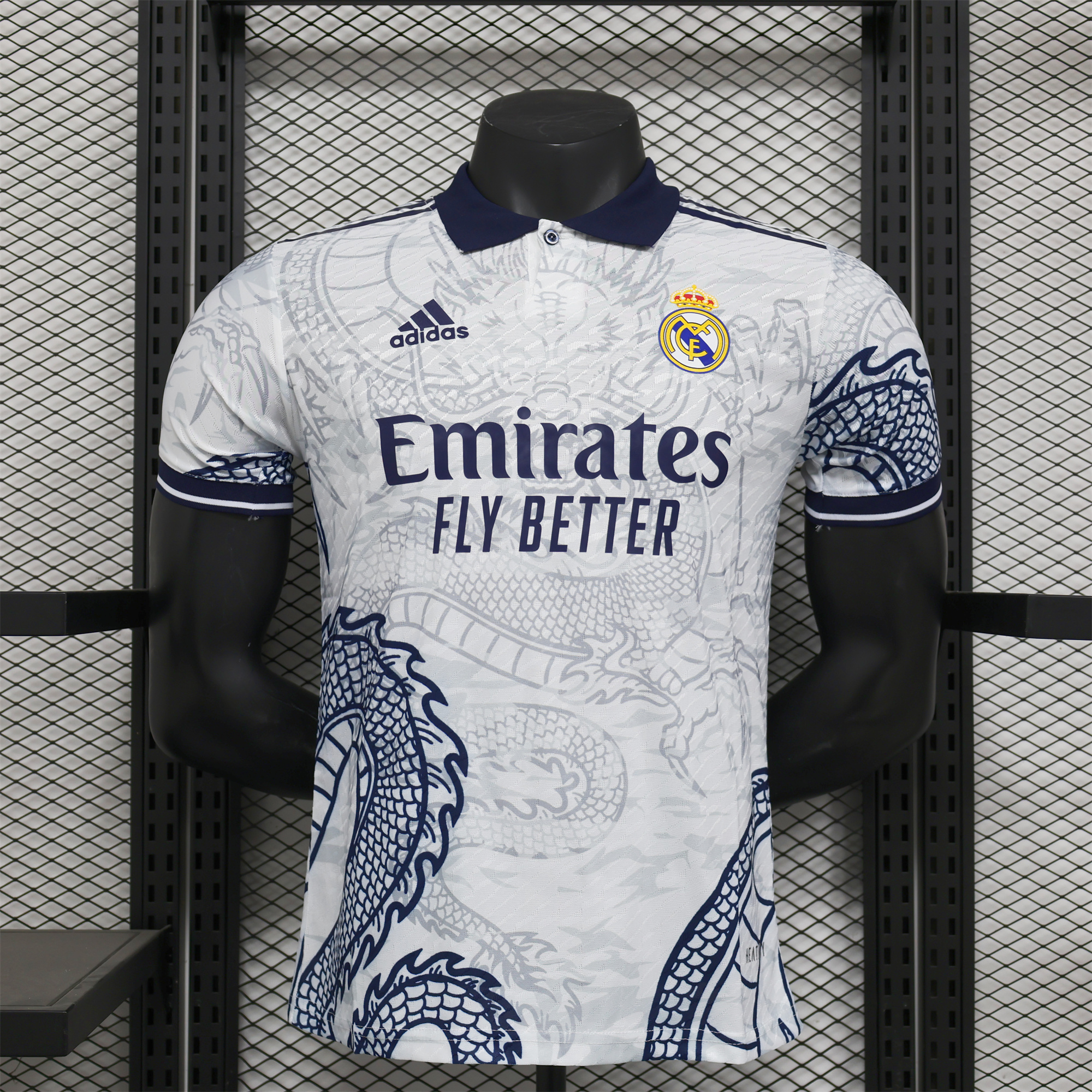 JerseysGala.com | Real Madrid 24-25 Black Dragons Pattern White Special Edition Jersey - Player Version -Customize Name, Number and Patch | Worldwide Shipping
