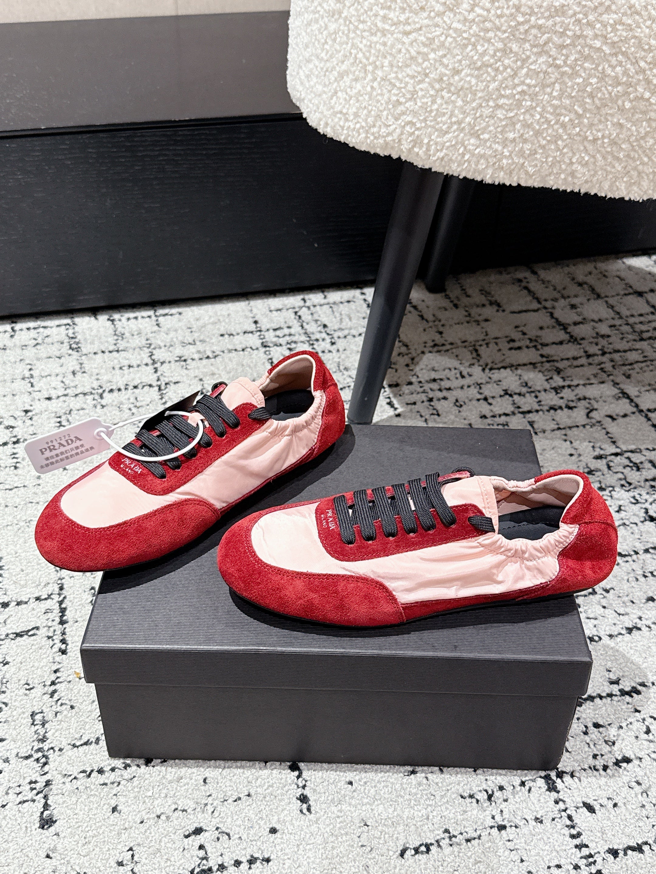 PRADA 25S COLLAPSE SNEAKERS IN RED RE NYLON AND SUEDE、mysite、Cacoeks