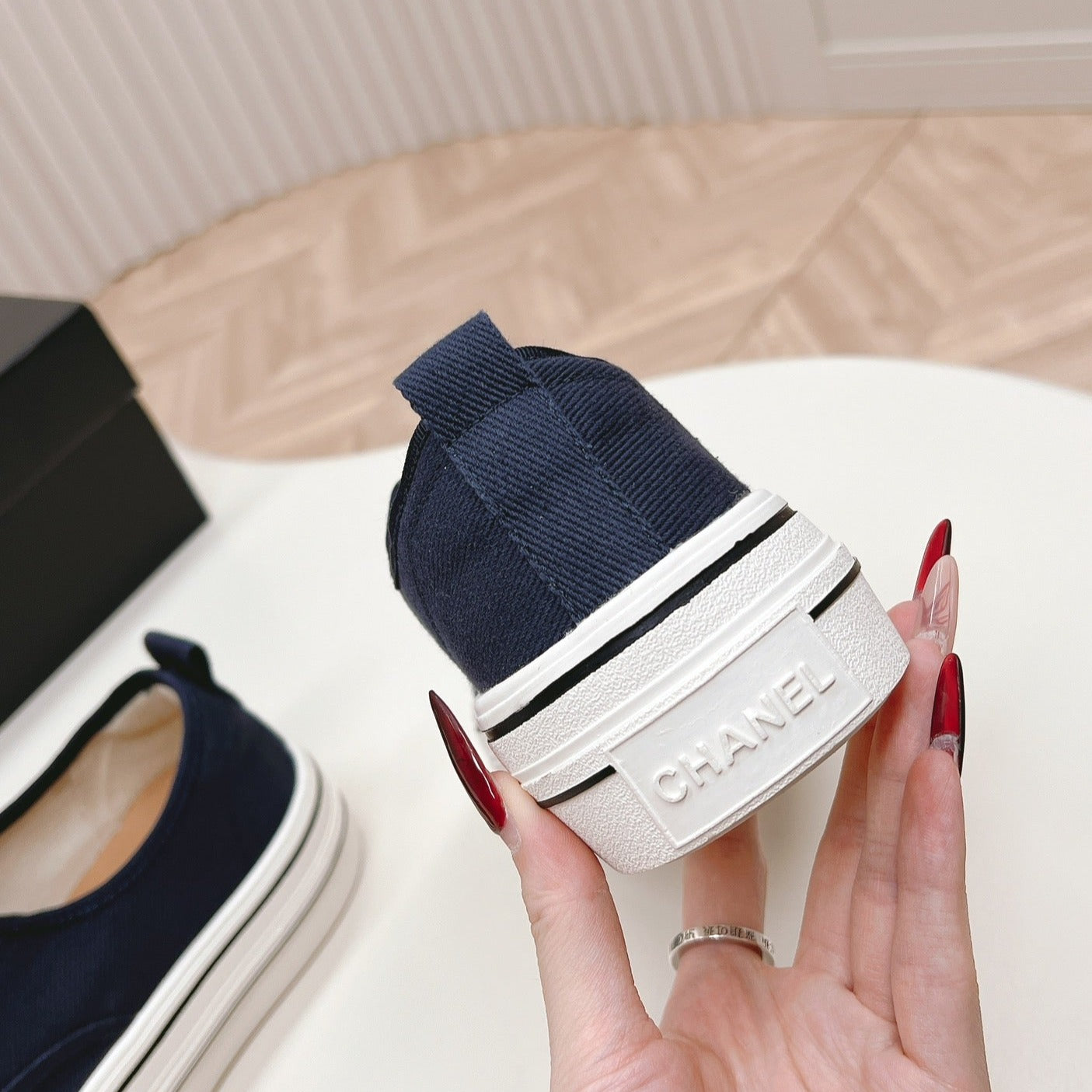 Double C Platform Biscuit Shoes Fabric Navy Blue、mysite、Cacoeks