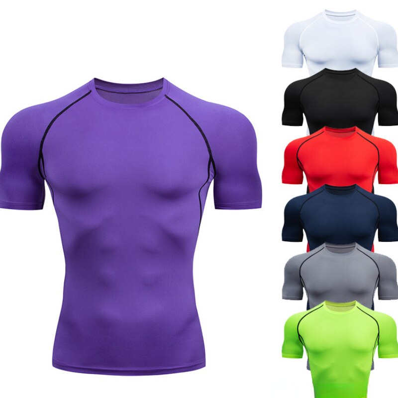Men's Sport Tops Round Neck Compression Shirt Bodybuilding Gym Tights for Male Quick Dry Short Sleeve Cycling Fitness Sportswear