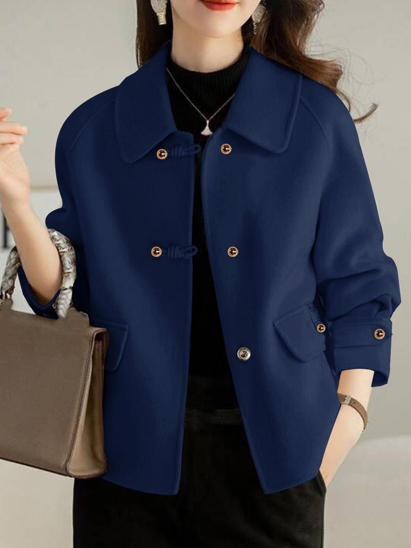 French Fashion Women's Autumn Winter Thicken Woolen Coat, Ladies Short Jacket, Elegant Casual Loose Double-Sided Floral Tweed Outerwear