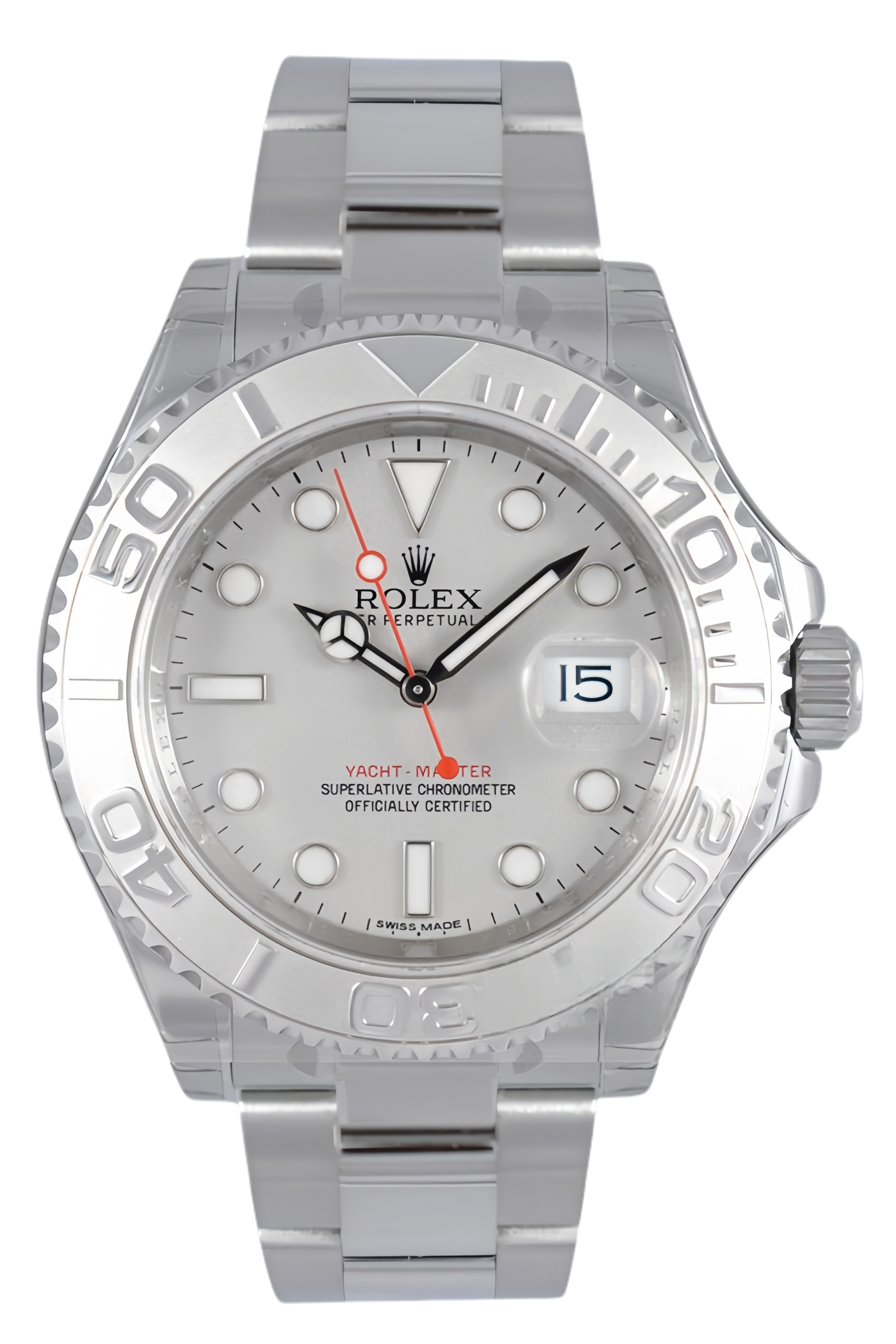Rolex Yacht-Master 40 Silver Dial Platinum Bezel Super Clone Swiss Replica Watch Ref 116622-0002 Stainless Steel