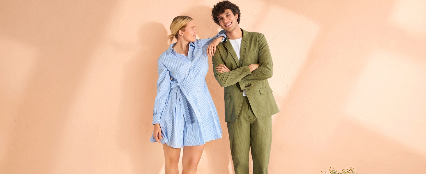 man and woman smiling