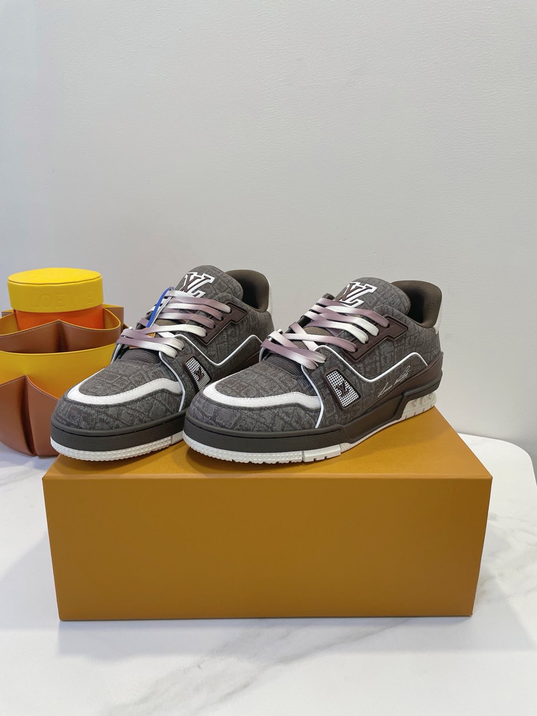 TRAINER SNEAKER IN WOOD BROWN MONOGRAM DENIM FABRIC、mysite、Cacoeks