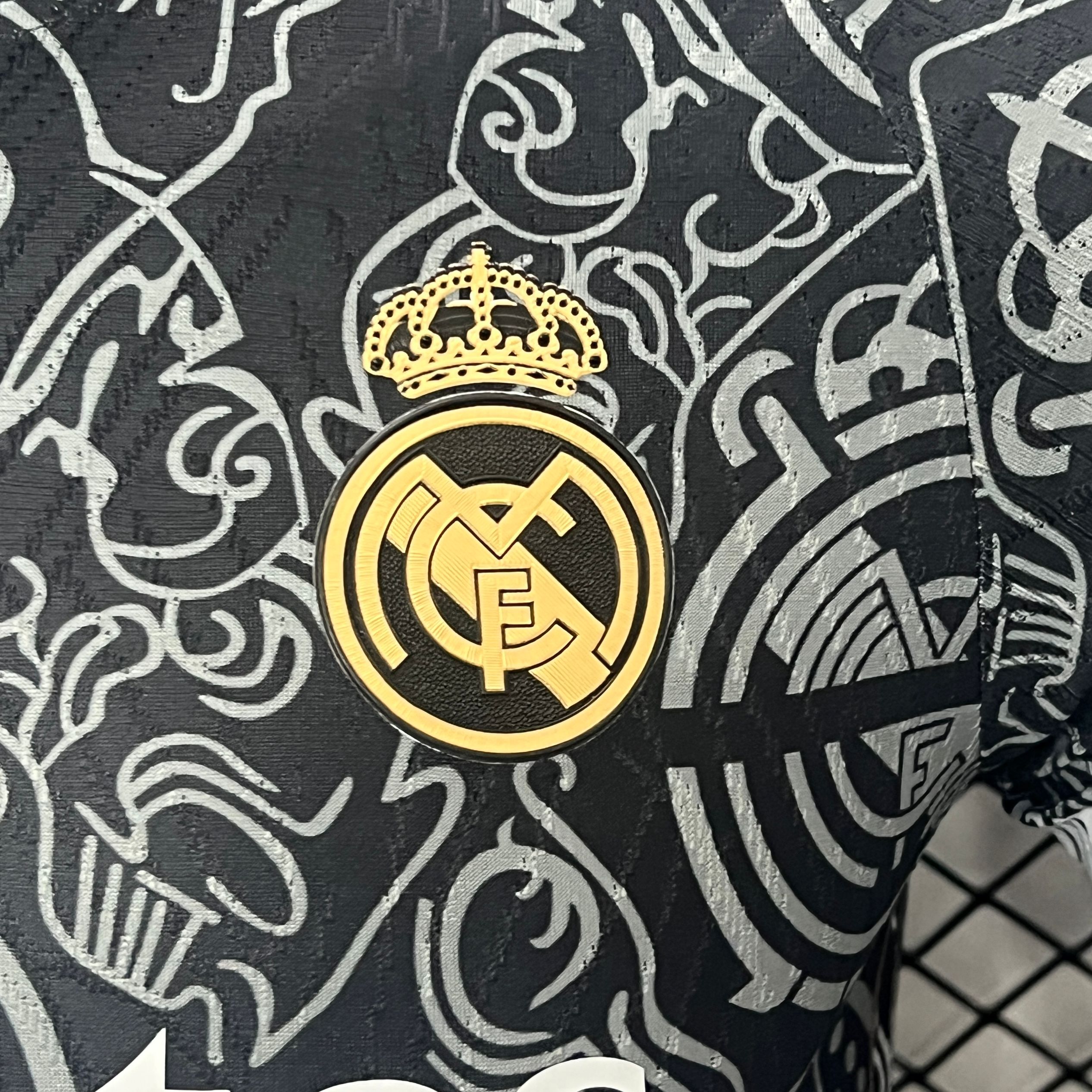 JerseysGala.com | Real Madrid 24-25 Black Line Pattern Special Edtion Jersey - Player Version -Customize Name, Number and Patch | Worldwide Shipping