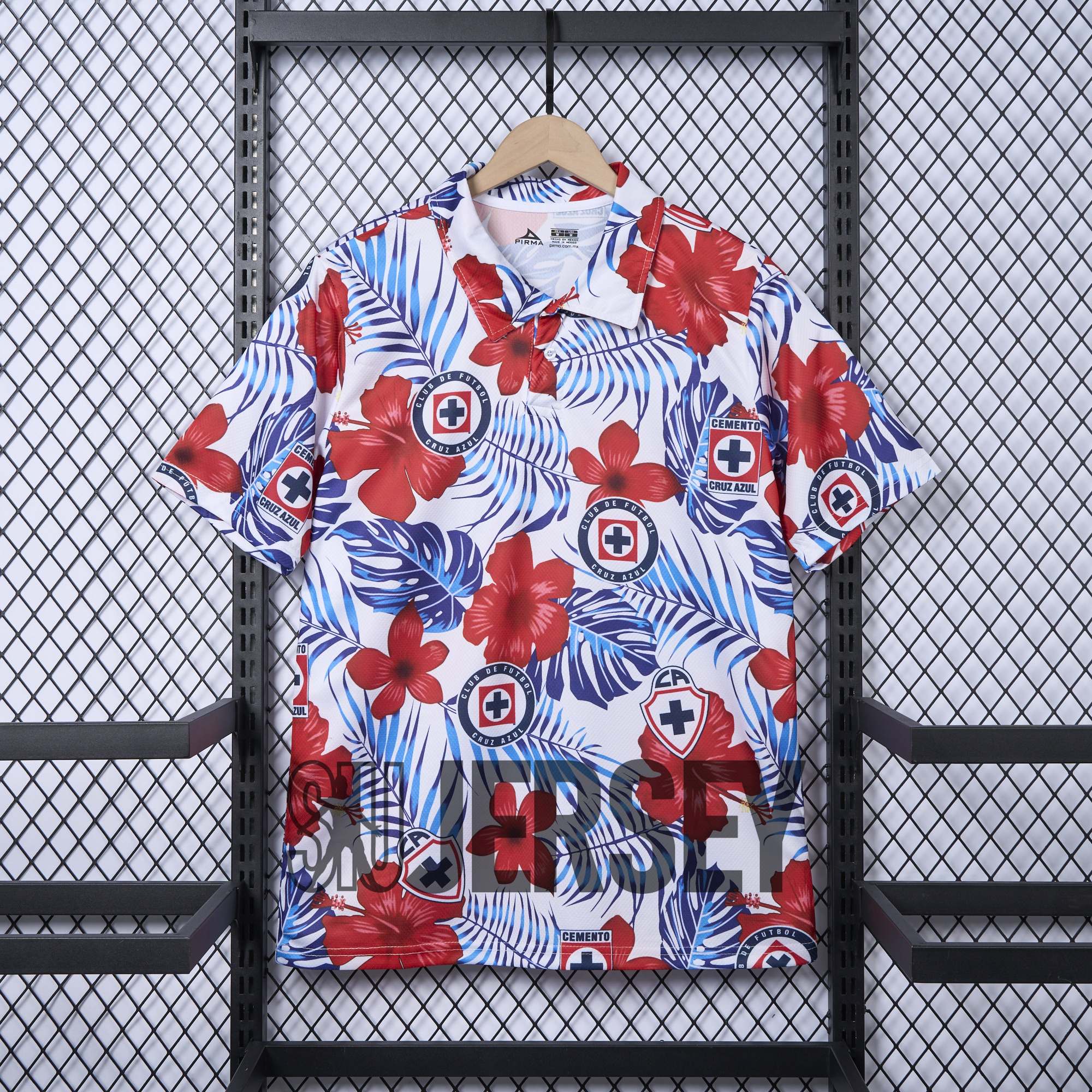 SIUjerseys-Cruz Azul 24-25 Flower and Leaves Polo Shirt