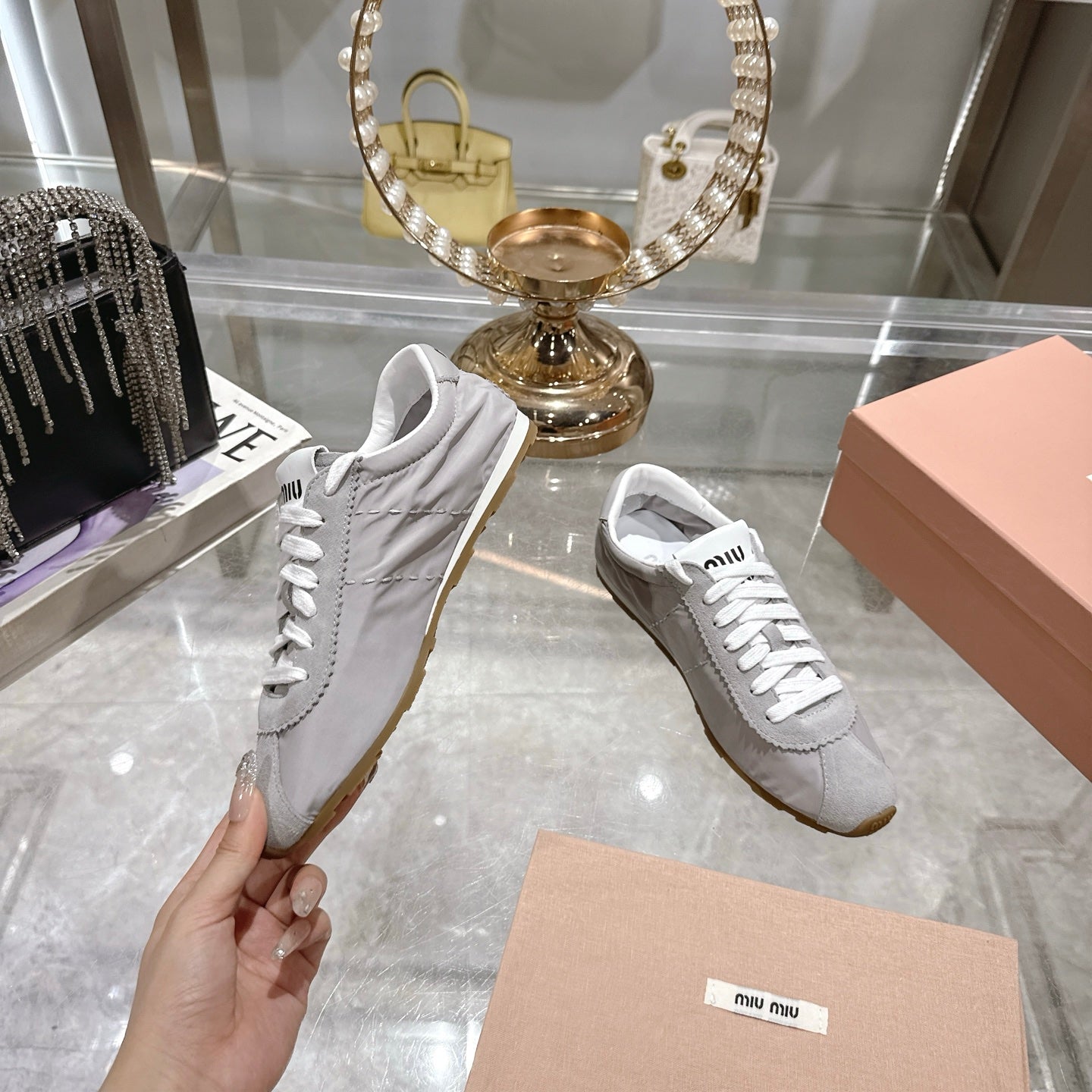 PLUME NAPPA SNEAKERS IN GREY SUEDE AND CANVAS、mysite、Cacoeks