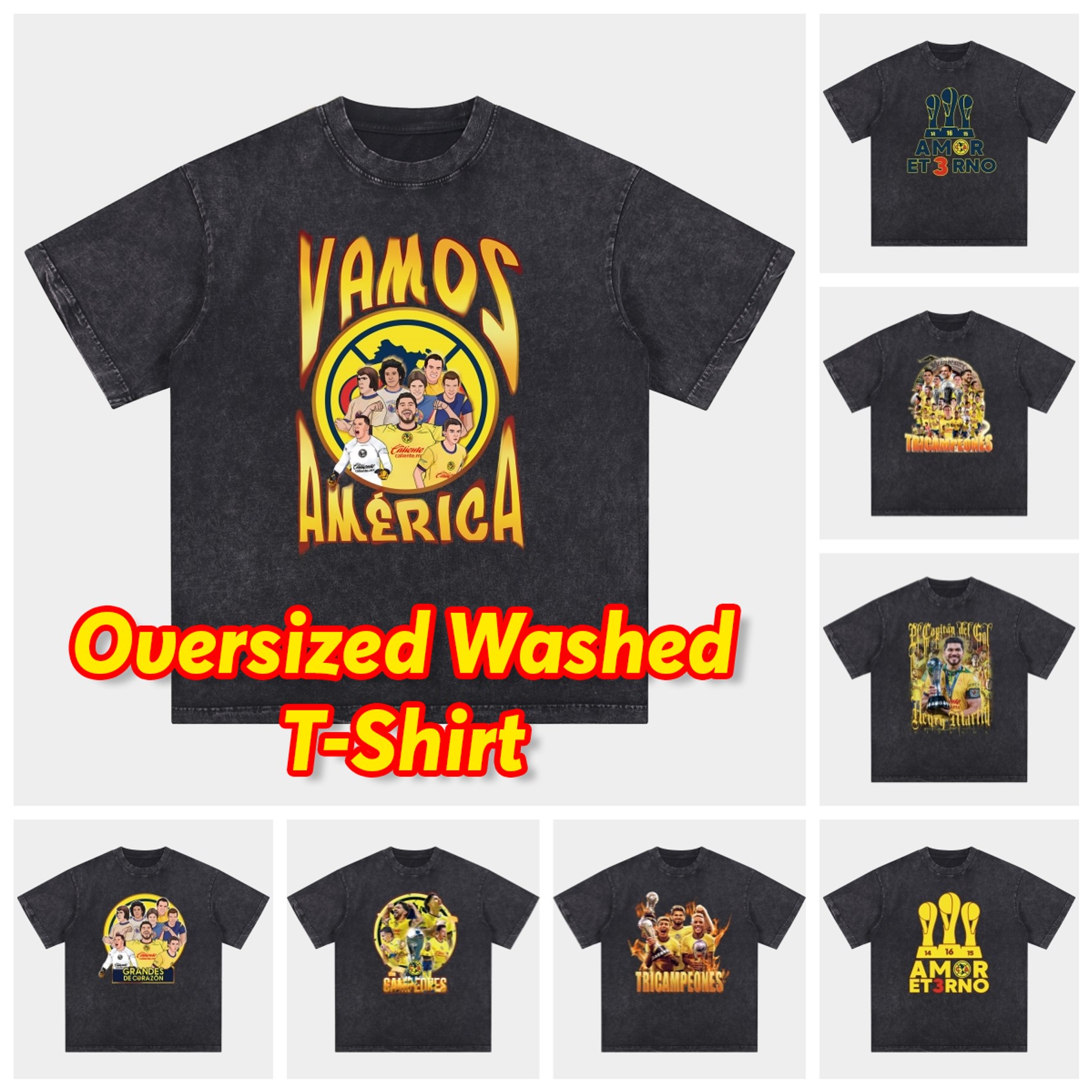 UltraTrikot-Club América Triple Championship Oversized Washed T-Shirt