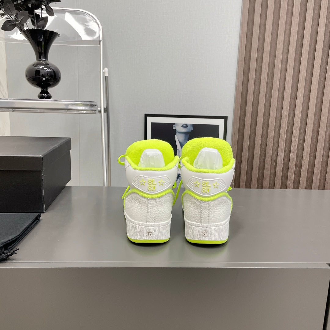 HIGH-TOP SNEAKERS IN WHITE MIX NEON GREEN CALFSKIN、mysite、Cacoeks