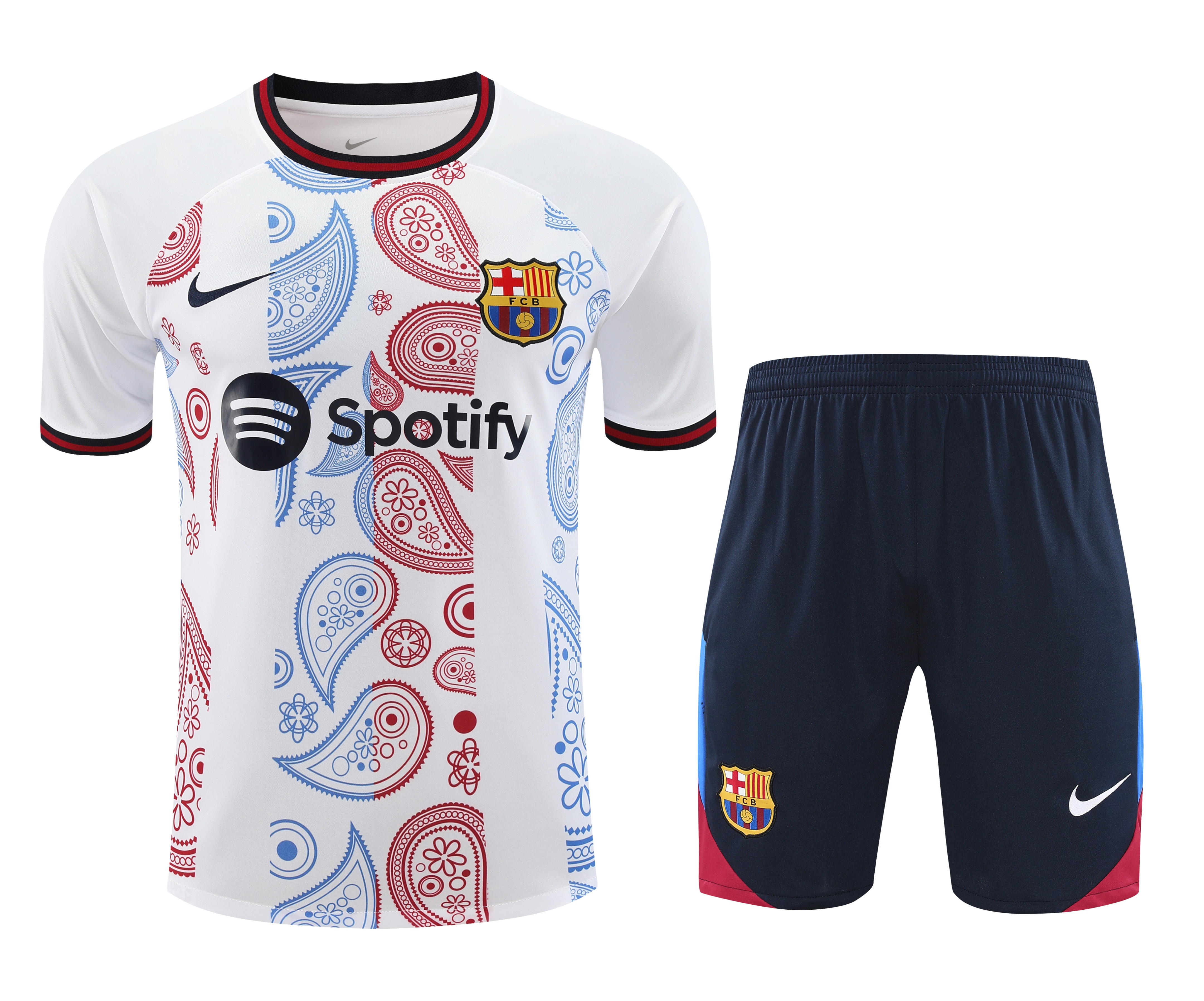 Higojerseys-Barcelona 24-25 Short-Sleeve Training Set - White with Pattern
