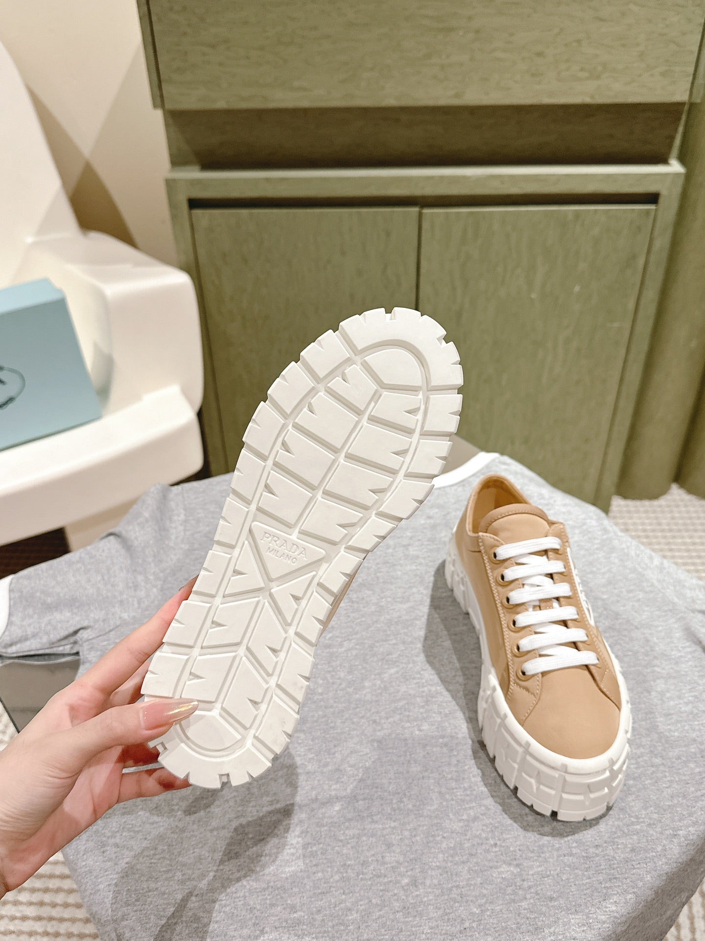 PRA DOUBLE WHEEL RE-NYLON GABARDINE SNEAKERS TUSCAN CALFSKIN、mysite、Cacoeks