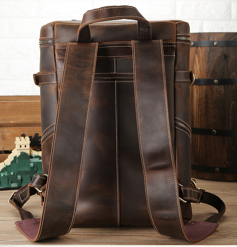 Back&nbsp;Display of Woosir Mens Vintage Leather 15.6 Inch Laptop Backpack