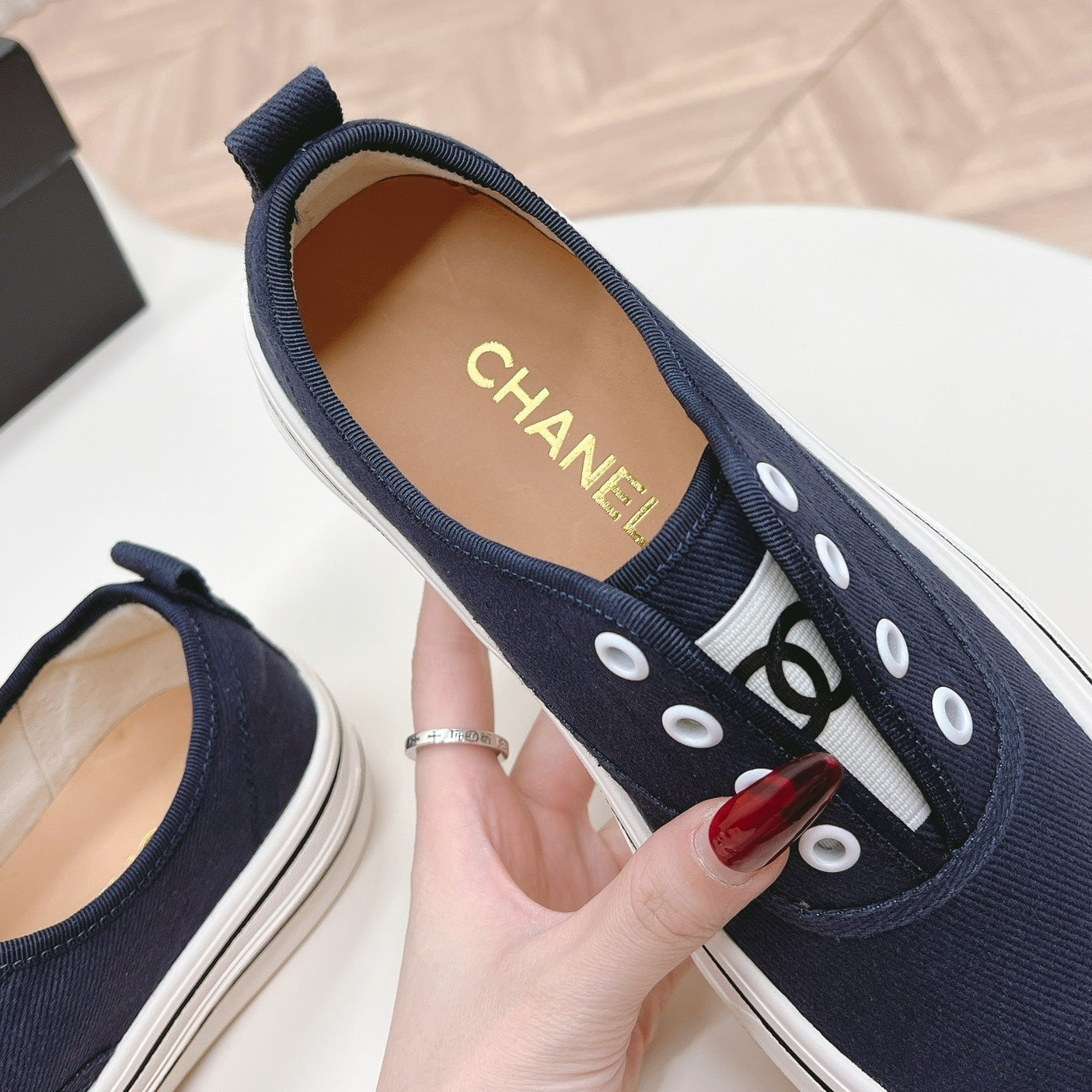 Double C Platform Biscuit Shoes Fabric Navy Blue、mysite、Cacoeks