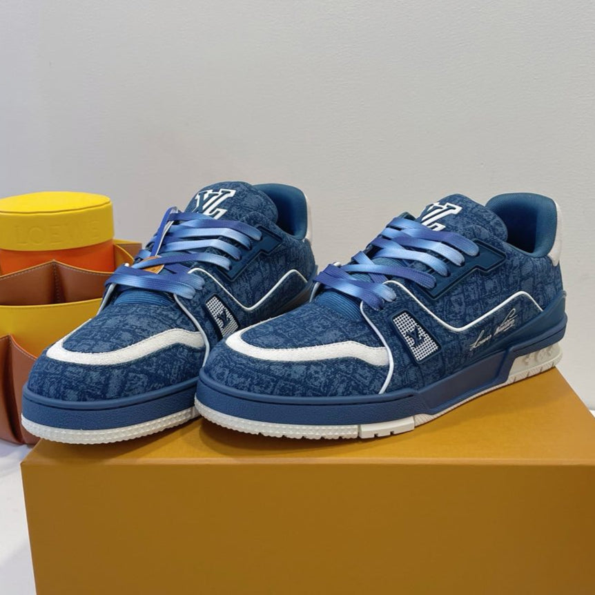TRAINER SNEAKER IN CLASSIC BLUE MONOGRAM DENIM FABRIC、mysite、Cacoeks