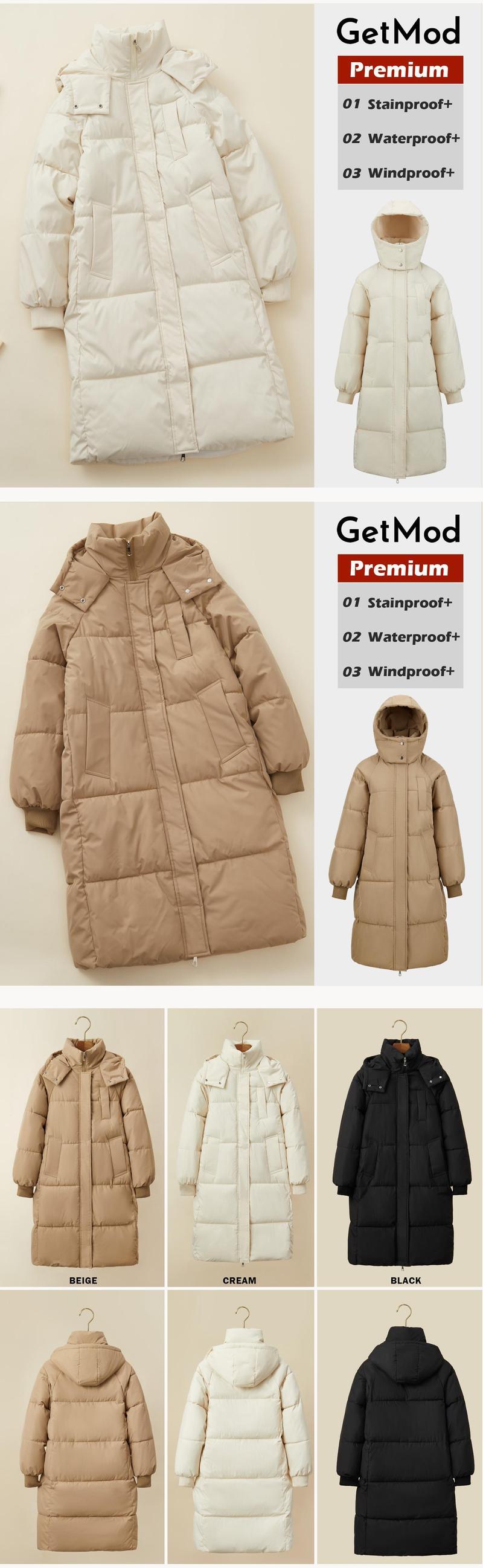 【GetMod】 Basic & Premium Waterproof Winter hooded long puffer jacket for women and girls, Womenswear Coats Tops Long Sleeve #A08/MF08-4
