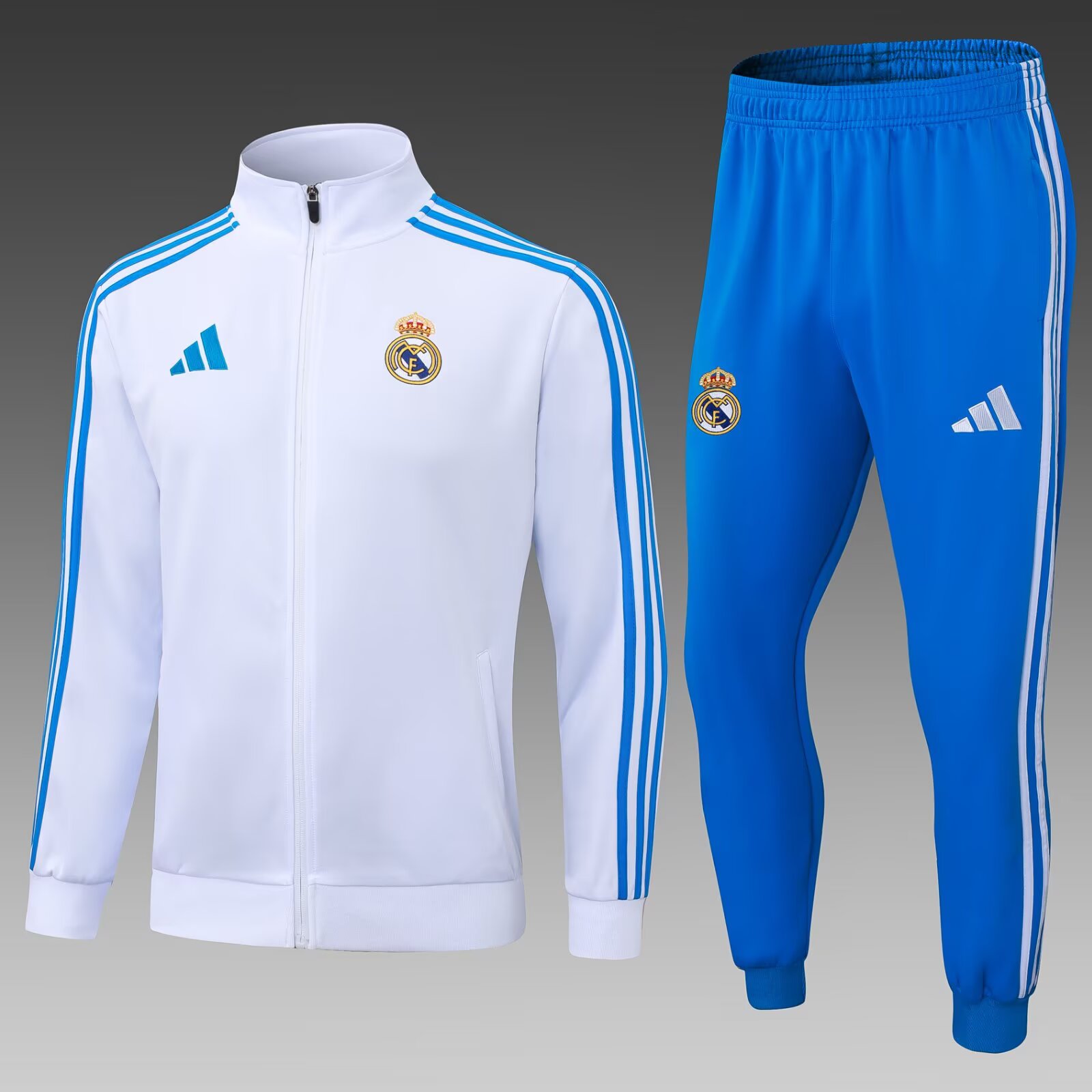 2025/2026 Real Madrid Long Zipped Jacket White Blue Pants Football Shirt 1:1 Thai Quality Set:football jersey mysite: unitedjerseyfootball 邓江浪:football