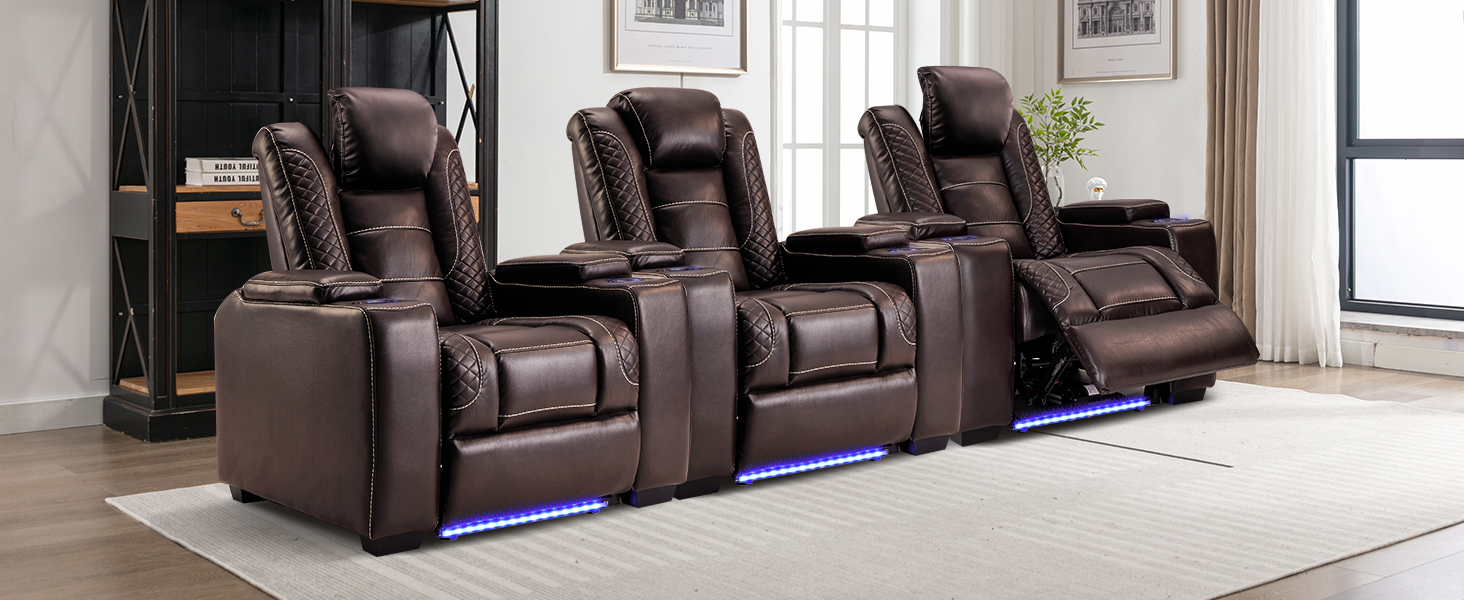 ANJ Power Home Theater Seating. PU Leather Electric Recliner Chair with Adjustable Powered Headrest