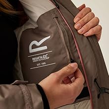 Close-up demonstration of attaching or adjusting something on dark fabric material, shown in multiple steps.