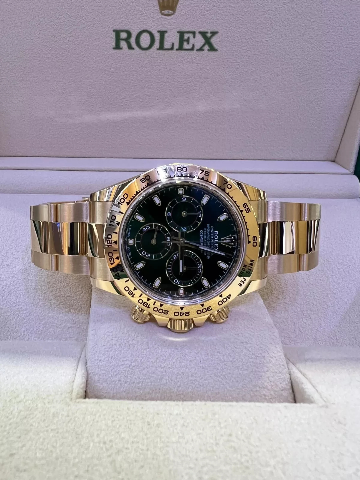 Rolex Daytona Green Dial SuperClone Swiss Replica Watch 18kGold Bracelet Ref 116508-4130 Swiss Movement