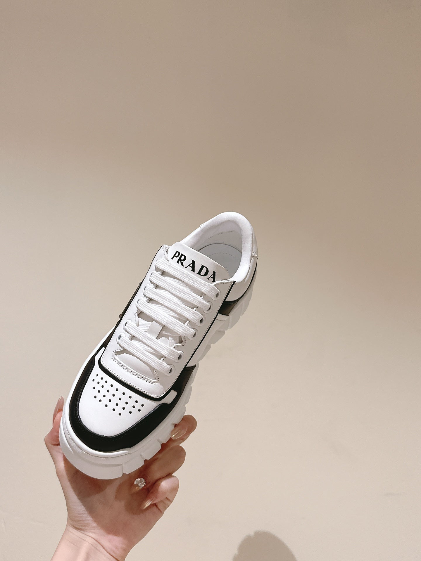 PRA FLATFORM SNEAKERS BLACK AND WHITE CALFSKIN、mysite、Cacoeks