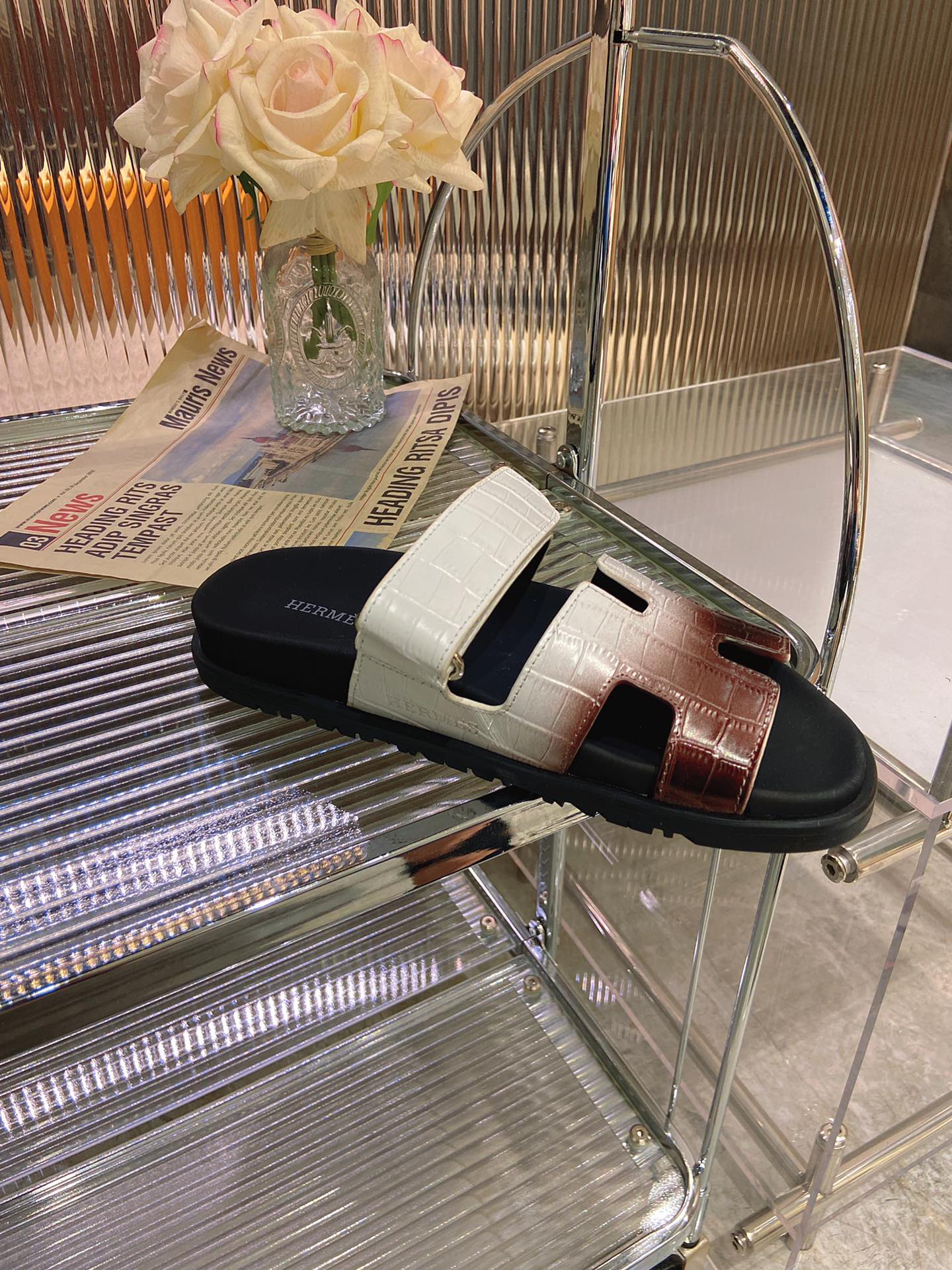 CHYPRE SANDAL OMBRE WHITE BROWN CALFSKIN、mysite、Cacoeks