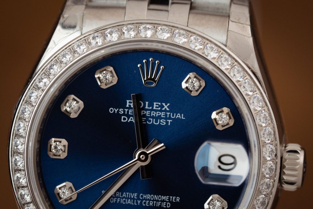 Đồng Hồ Rolex DateJust Nữ Đính Đá Mặt Xanh Blue Máy Thuỵ Sỹ 31mm (1)