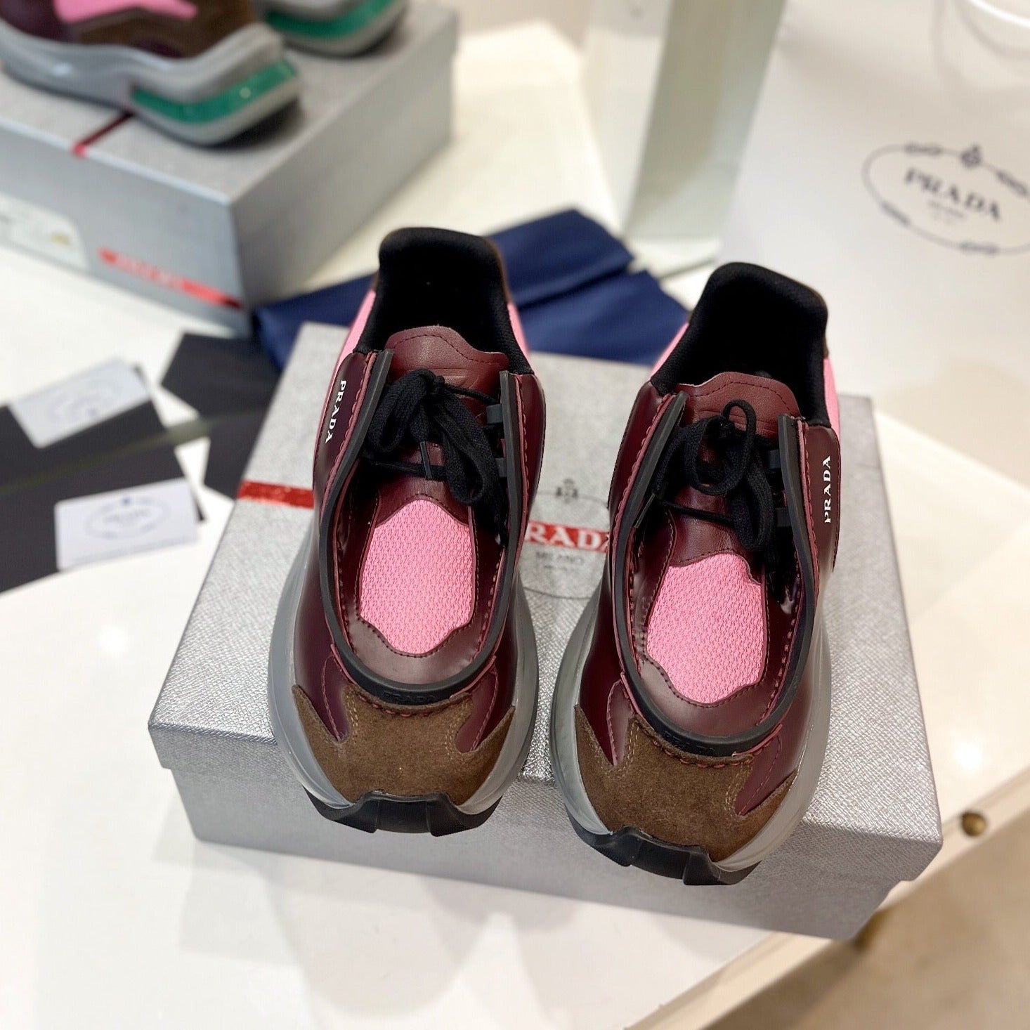 PRA SYSTEME BRUSHED SNEAKERS WINE AND PINK CALFSKIN、mysite、Cacoeks