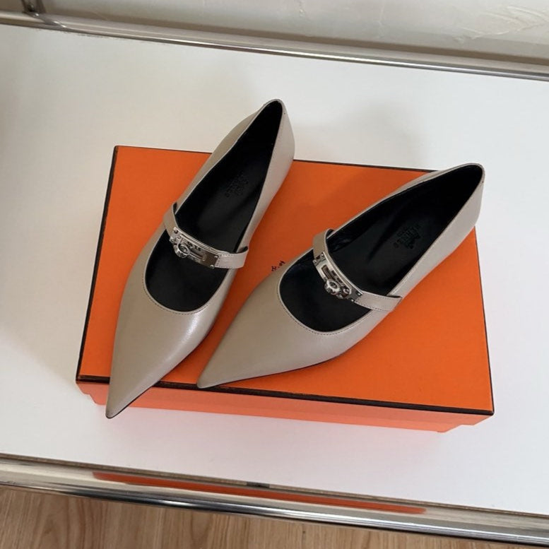 KIARA FLAT PUMP IN KHAKI BROWN CALFSKIN、mysite、Cacoeks