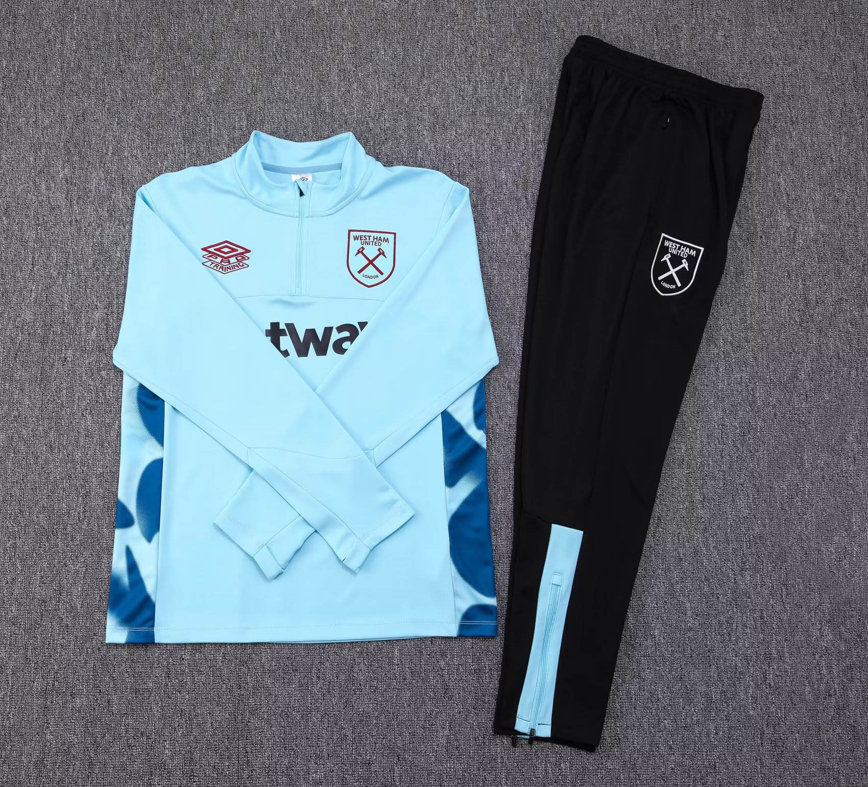 2023/2024 West Ham United Half-Pull Training Suit Light Blue Football Shirt 1:1 Thai Quality Set:football jersey mysite: unitedjerseyfootball 邓江浪:football