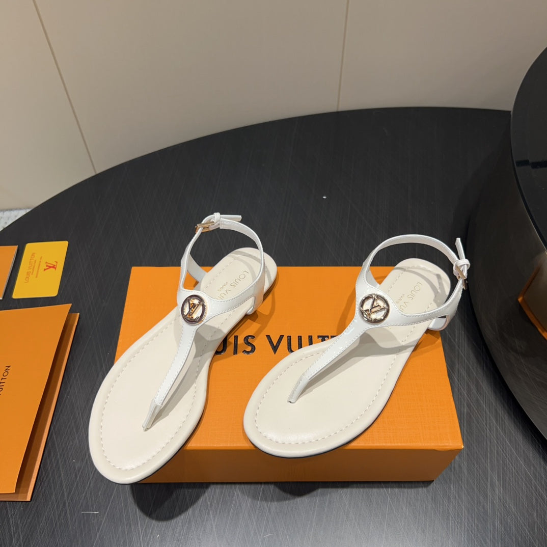 LV THONG SANDALS 25S IN WHITE CALFSKIN WITH GOLD HARDWARE、mysite、Cacoeks