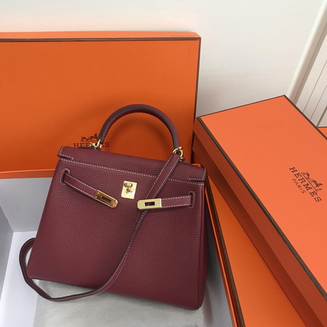 Hermes 25cm Kelly Bag Togo Leather Handbag Dark Red