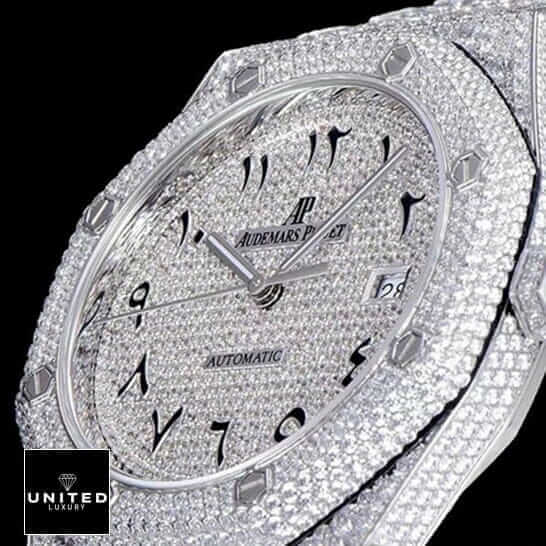 Iced Out Ap watch Replica iceout1 Audemars Piguet Royal Oak Custom Pave Diamond Set (Arabic) Dial Replica