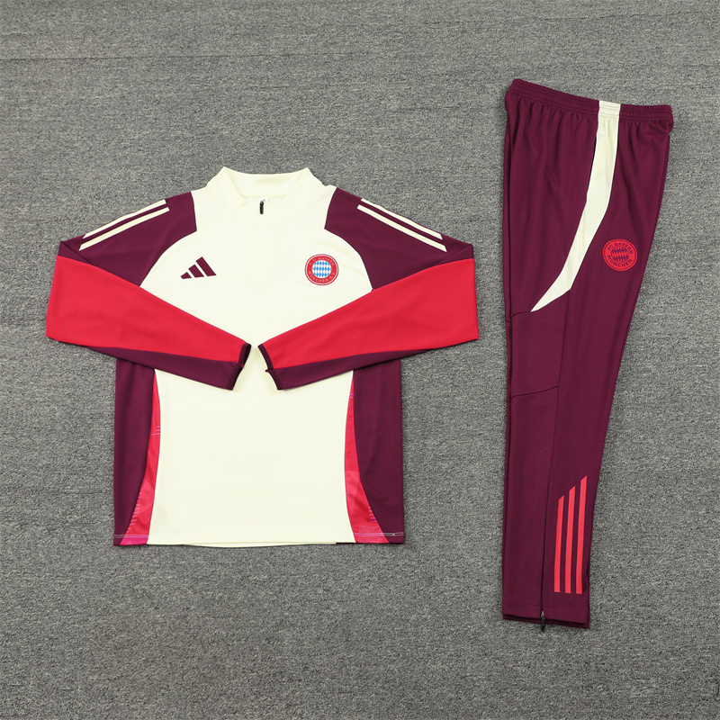 Higojerseys-Bayern Munich 24-25 Long Sleeve Training Set - White & Red