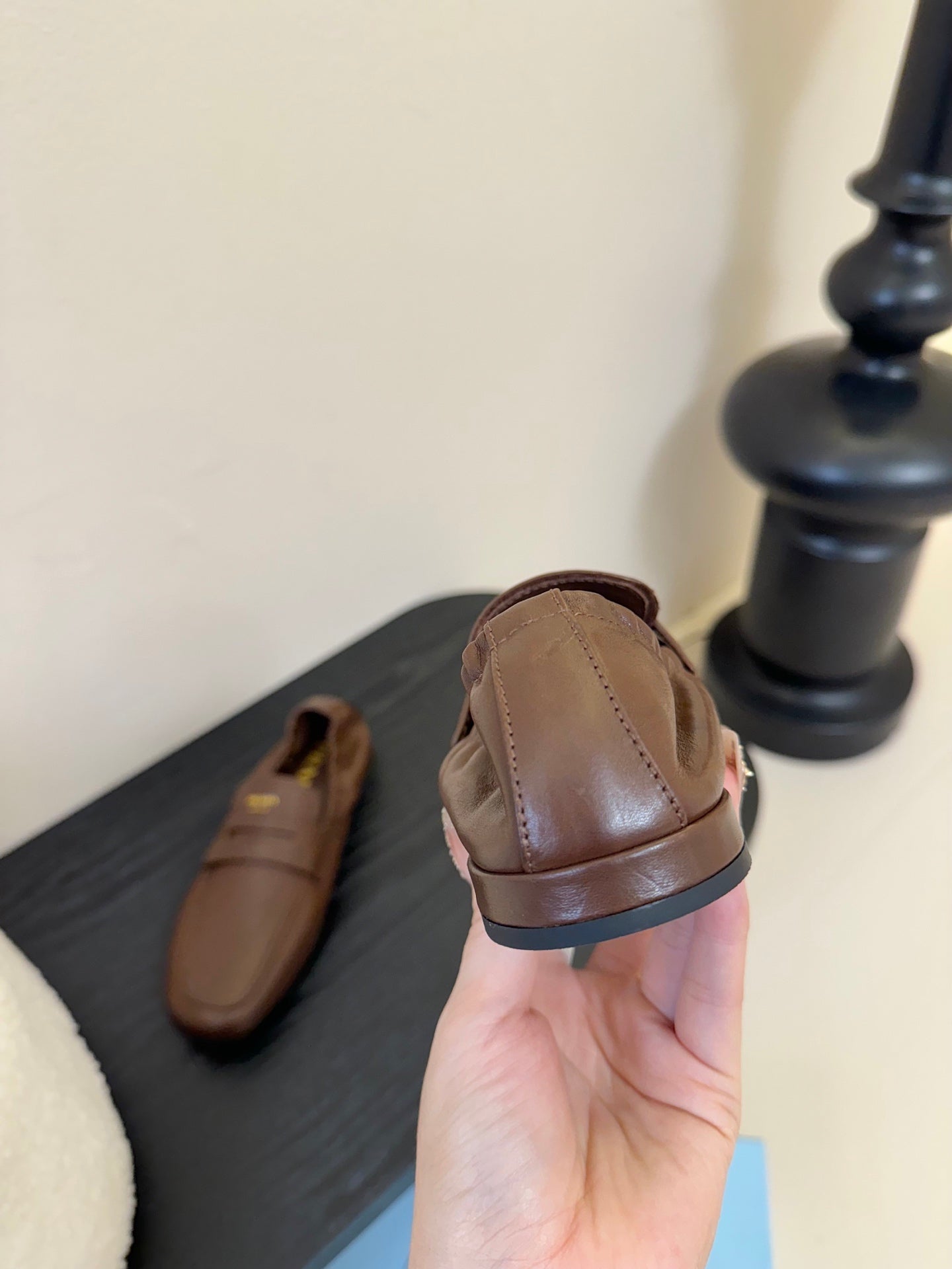 PRADA 25S SHUFFLE LOAFERS IN EARTH BROWN CALFSKIN、mysite、Cacoeks