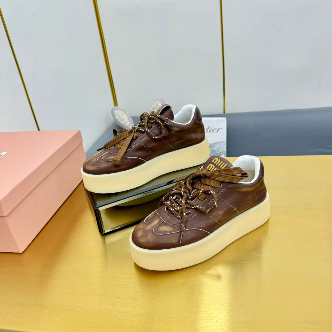 THICK-SOLED RETRO SNEAKERS IN BROWN SMOOTH LAMBSKIN、mysite、Cacoeks