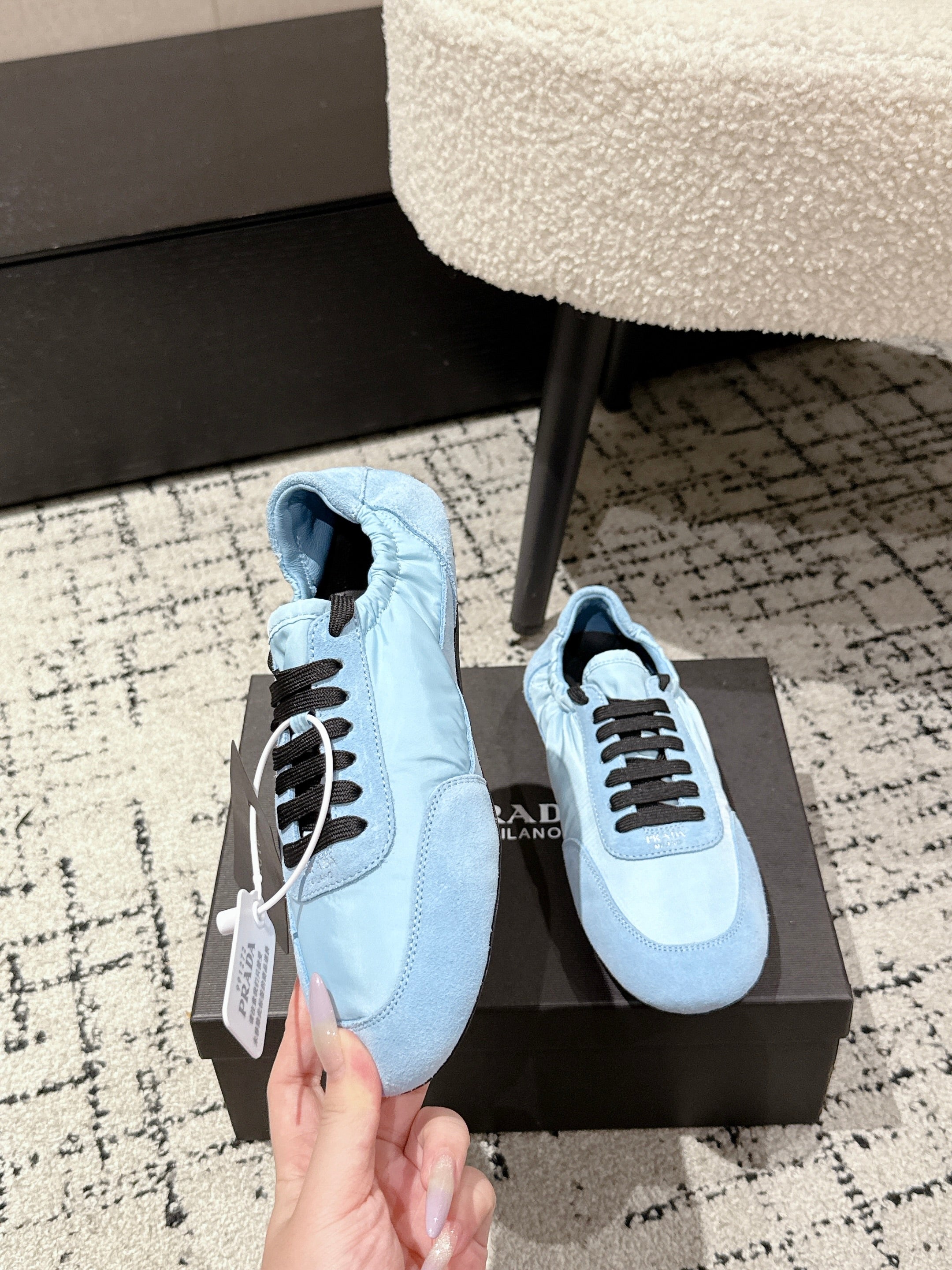 PRADA 25S COLLAPSE SNEAKERS IN LIGHT BLUE RE NYLON AND SUEDE、mysite、Cacoeks