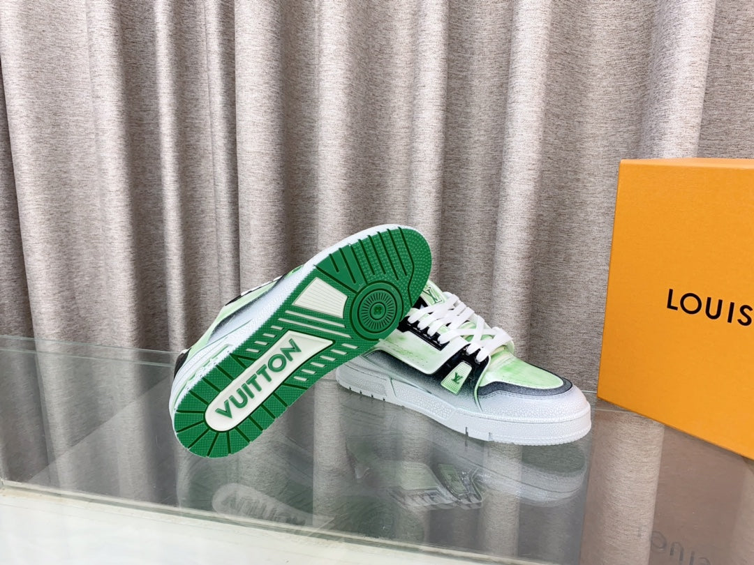 LV TRAINER SNEAKERS IN LIGHT GREEN OMBRE MIX COLORFUL CALFSKIN、mysite、Cacoeks