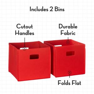 two red folding bins with cutout handles, durable fabric, and folds flat
