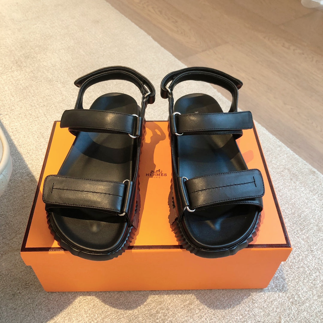 DAD SANDALS IN BLACK CALFSKIN AND RUBBER、mysite、Cacoeks