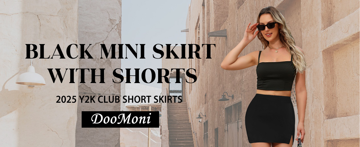 Women&#39;s Side Slit High Waisted Mini Skirt Stretchy Bodycon Skort Club Black Skirts with Underneath