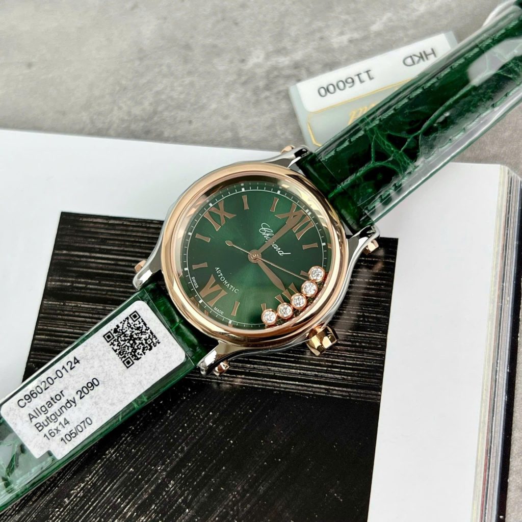Đồng Hồ Chopard Chế Tác Happy Sport Mặt Đá Xoay Máy Cơ Nữ Màu Xanh Lá Cây 36mm (2)
