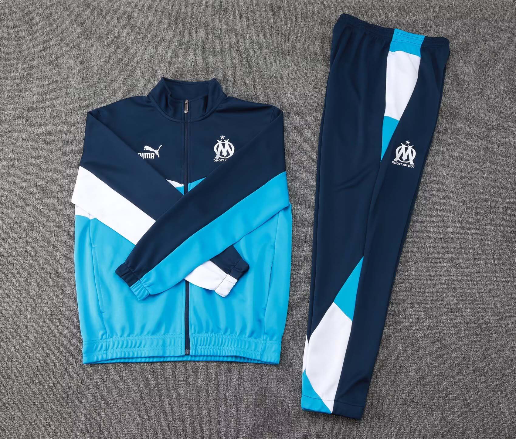 2024/2025 Olympique de Marseille Long Zip Jacket Sky blue and Royal Blue Football Jersey Set:football jersey mysite: unitedjerseyfootball 邓江浪:football