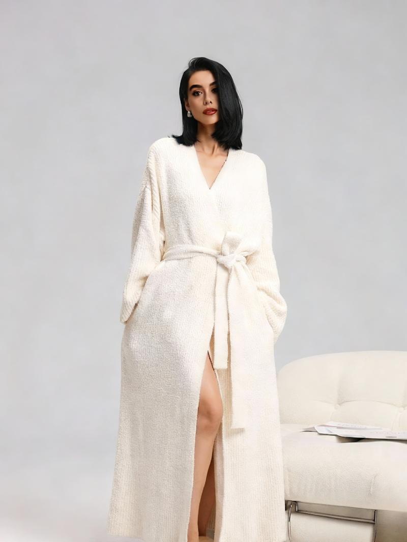 Women's Double-Sided Plush Robe｜Heavyweight Long Loungewear｜Warm Flannel Pajamas for Fall & Winter｜Soft, Cozy, and Wearable Indoors