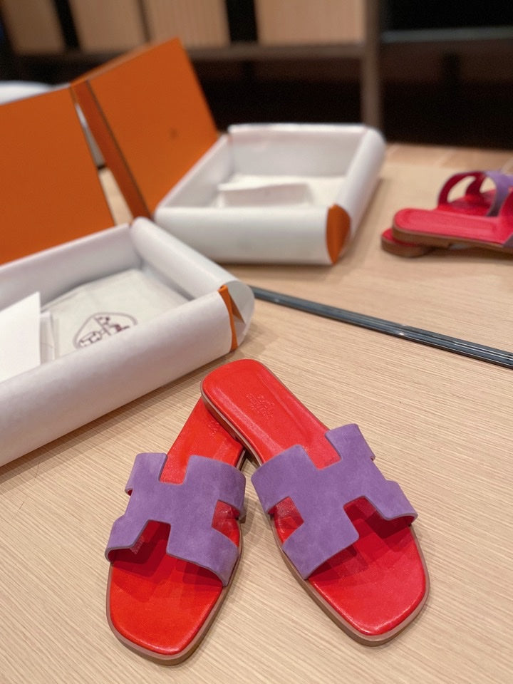 0RAN SANDALS IN VIOLET PURPLE SUEDE AND CHERRY RED CALFSKIN、mysite、Cacoeks