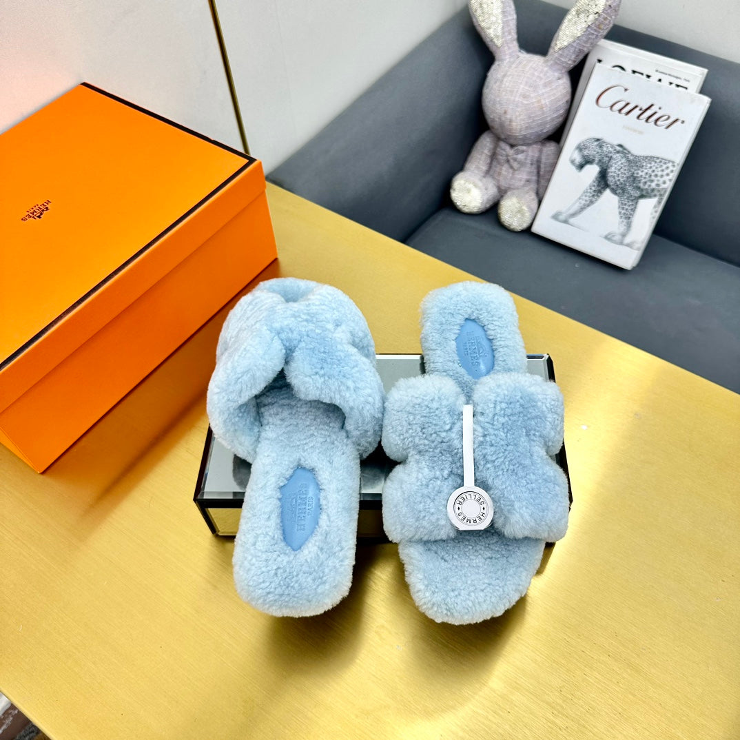 0RAN SHEARLING SANDALS POWDER BLUE、mysite、Cacoeks
