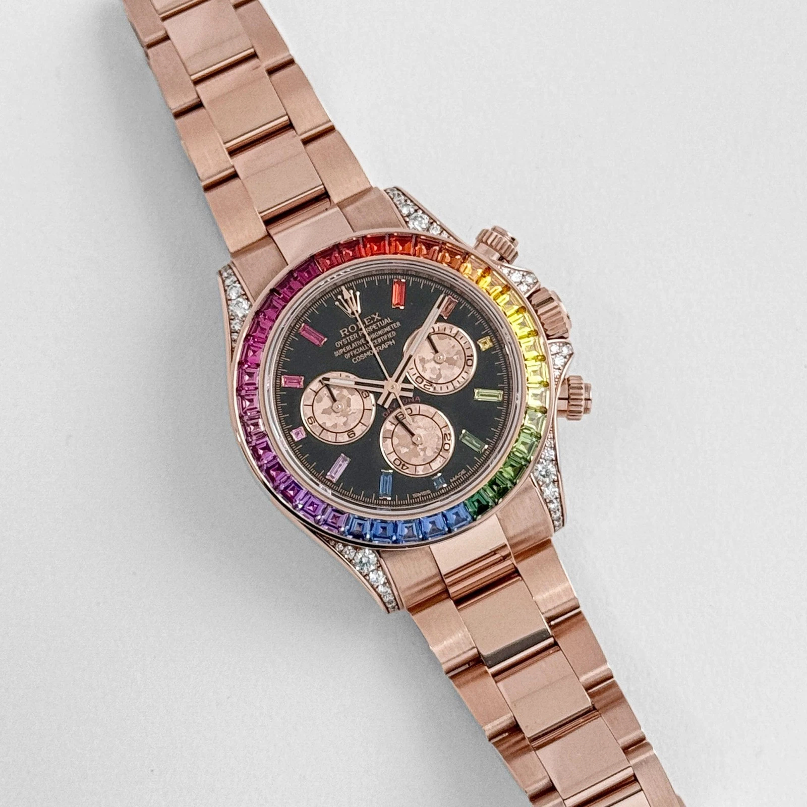 Rolex Daytona Rainbow Ref. 116595 RBOW Super Clone – 40mm Everose Gold Swiss Replica