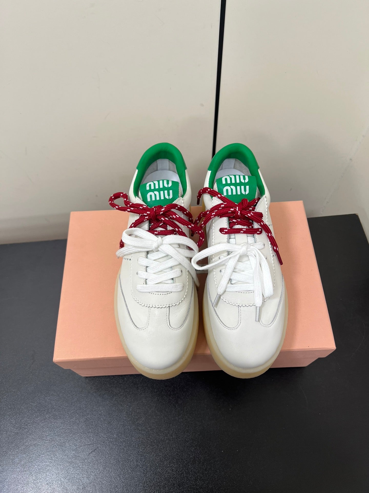 THICK-SOLED RETRO SNEAKERS IN WHITE MIX GREEN SMOOTH LAMBSKIN、mysite、Cacoeks