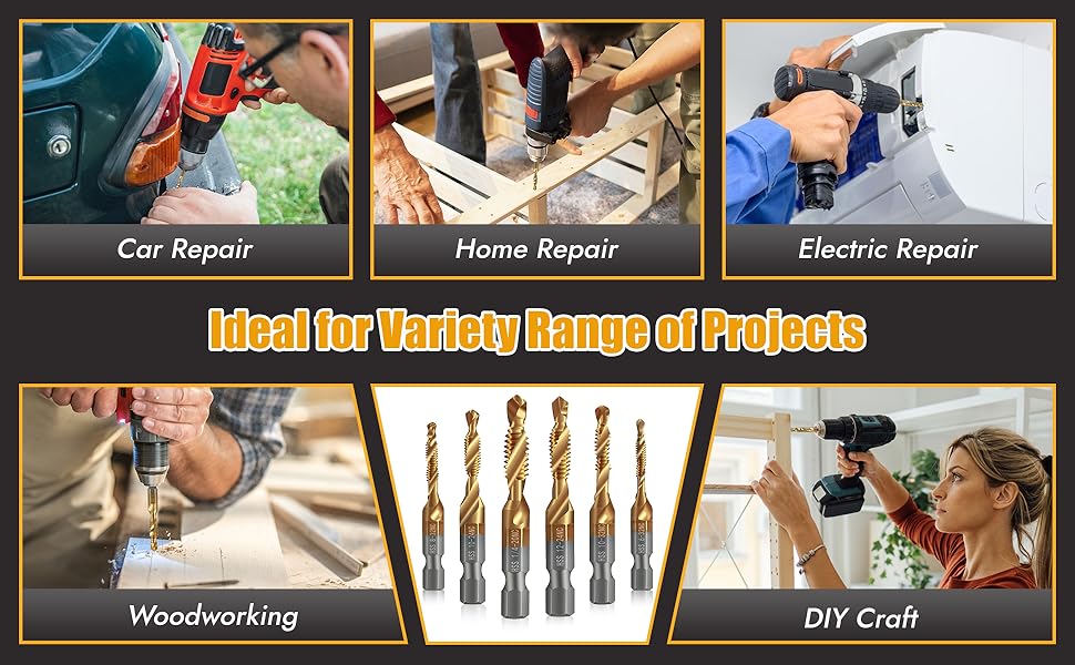 6pcs combination drill & taps bit set