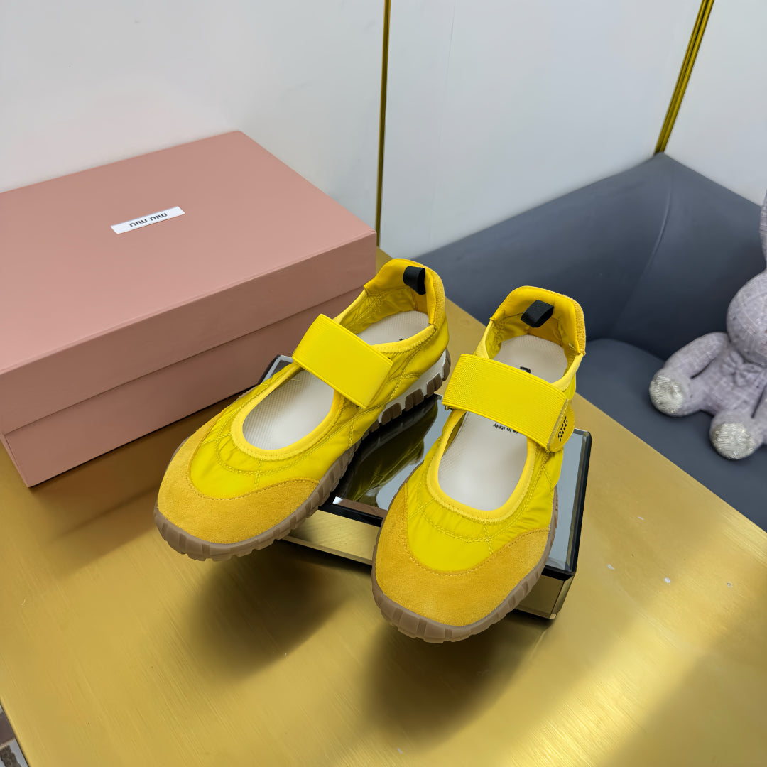 BALLERINAS SHOES IN YELLOW TYRE TECHNICAL FABRIC AND SUEDE、mysite、Cacoeks