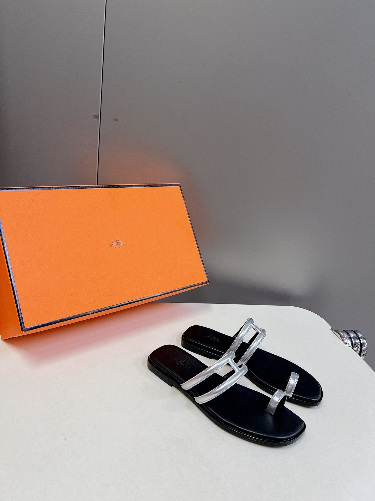 Georgia Sandals Silver Black Calfskin、mysite、Cacoeks